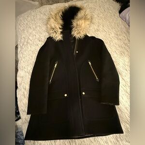 J. Crew Black Coat with Fur Hood